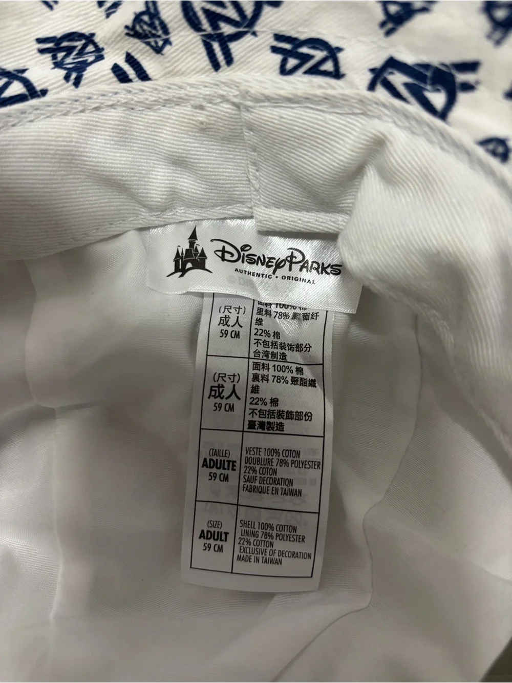 Disney White and Navy Blue Logo Print Bucket Hat